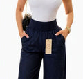 Blue Wide-Leg Pants Elastic Waist