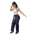 Blue Wide-Leg Pants Elastic Waist
