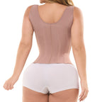 woman wearing a beige vest 