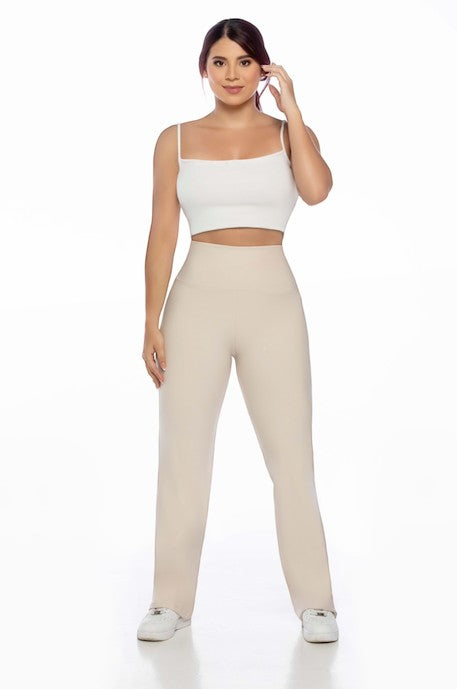 Stella's Corset beige athletic pants with a high waist, designed for performance and comfort. Moisture-wicking and flexible.