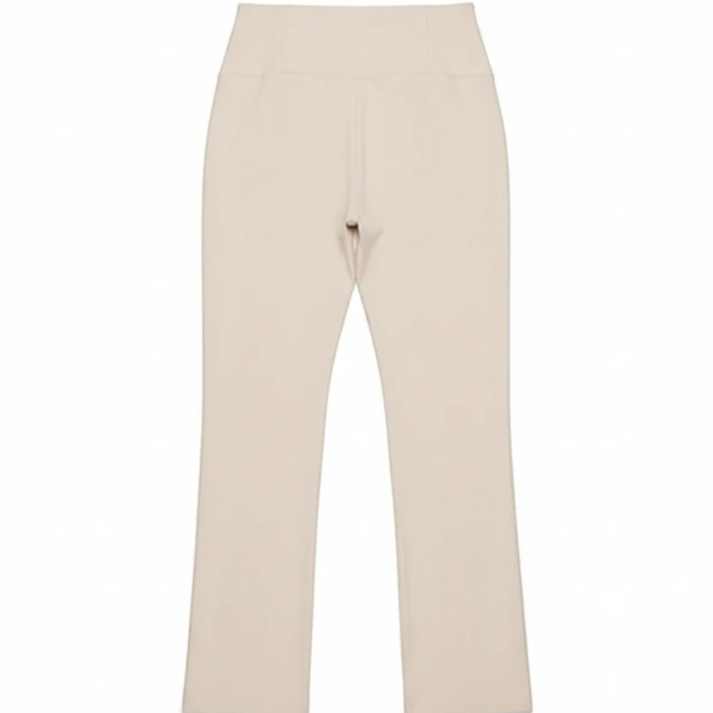 Stella's Corset beige athletic pants with a high waist and flared leg, perfect for performance and comfort.