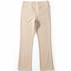 Stella's Corset beige athletic flare pants with a high waist and moisture-wicking fabric.