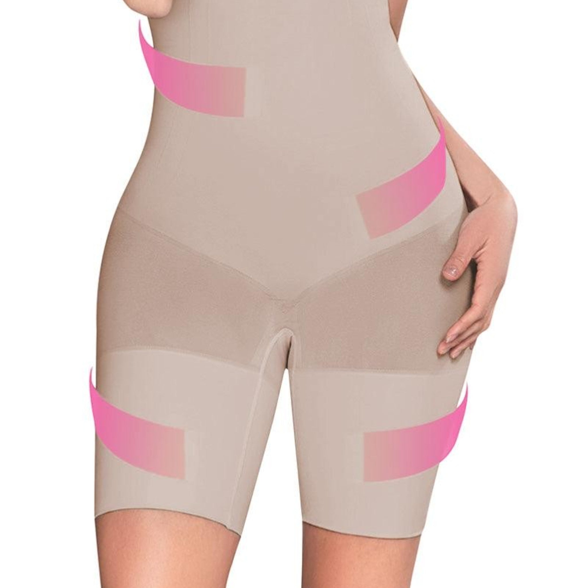 Stella's Corset beige high-waisted compression shorts with targeted shaping panels for a smooth silhouette.