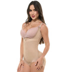Stella's Corset high-back beige body shaper with PowerNet compression, front zipper, and booty-lifting design on a model.