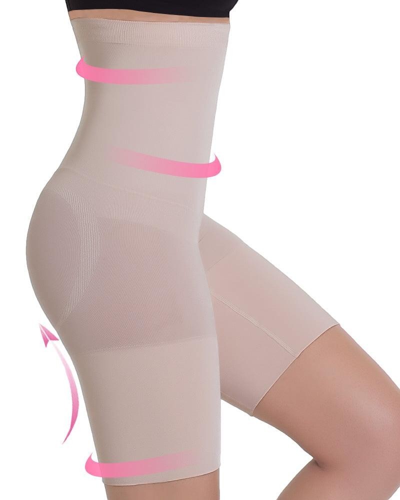 Stella's Corset beige high-waisted compression shorts for seamless body shaping and firm support.
