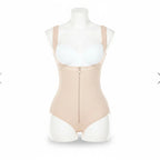 Stella's Corset beige powernet slimming body vest with front zipper closure on a mannequin torso.