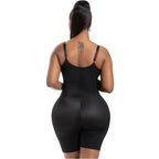 Stella's Corset black low-compression microfiber bodysuit with built-in bra and adjustable straps.
