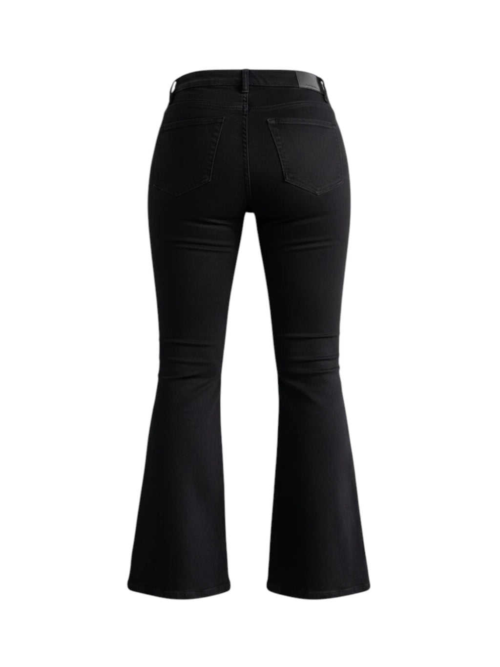 Stella's Corset black butt lifter jeans with rear contouring stitching and flared leg design.