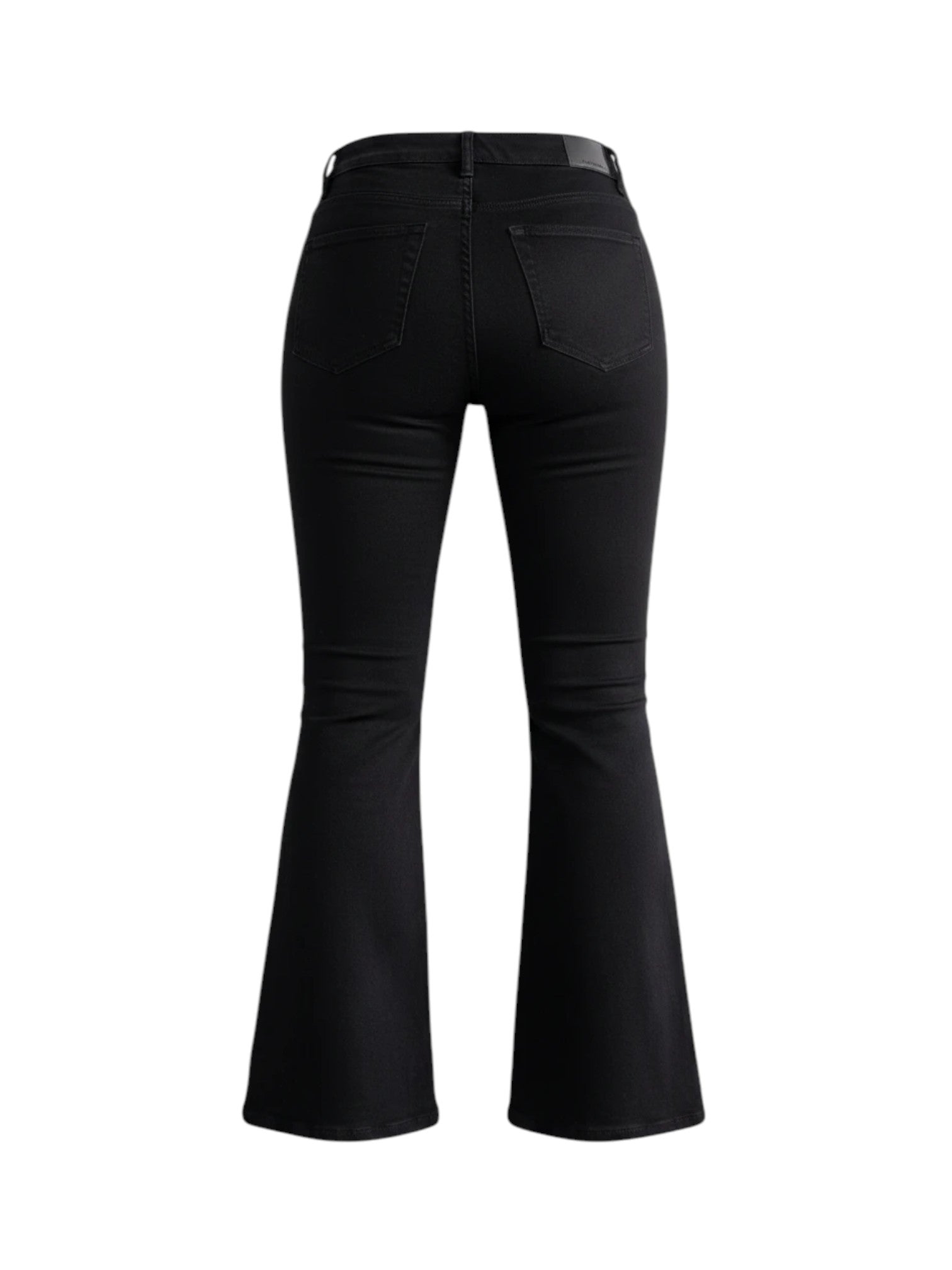 Stella's Corset black butt lifter jeans with rear contouring stitching and flared leg design.