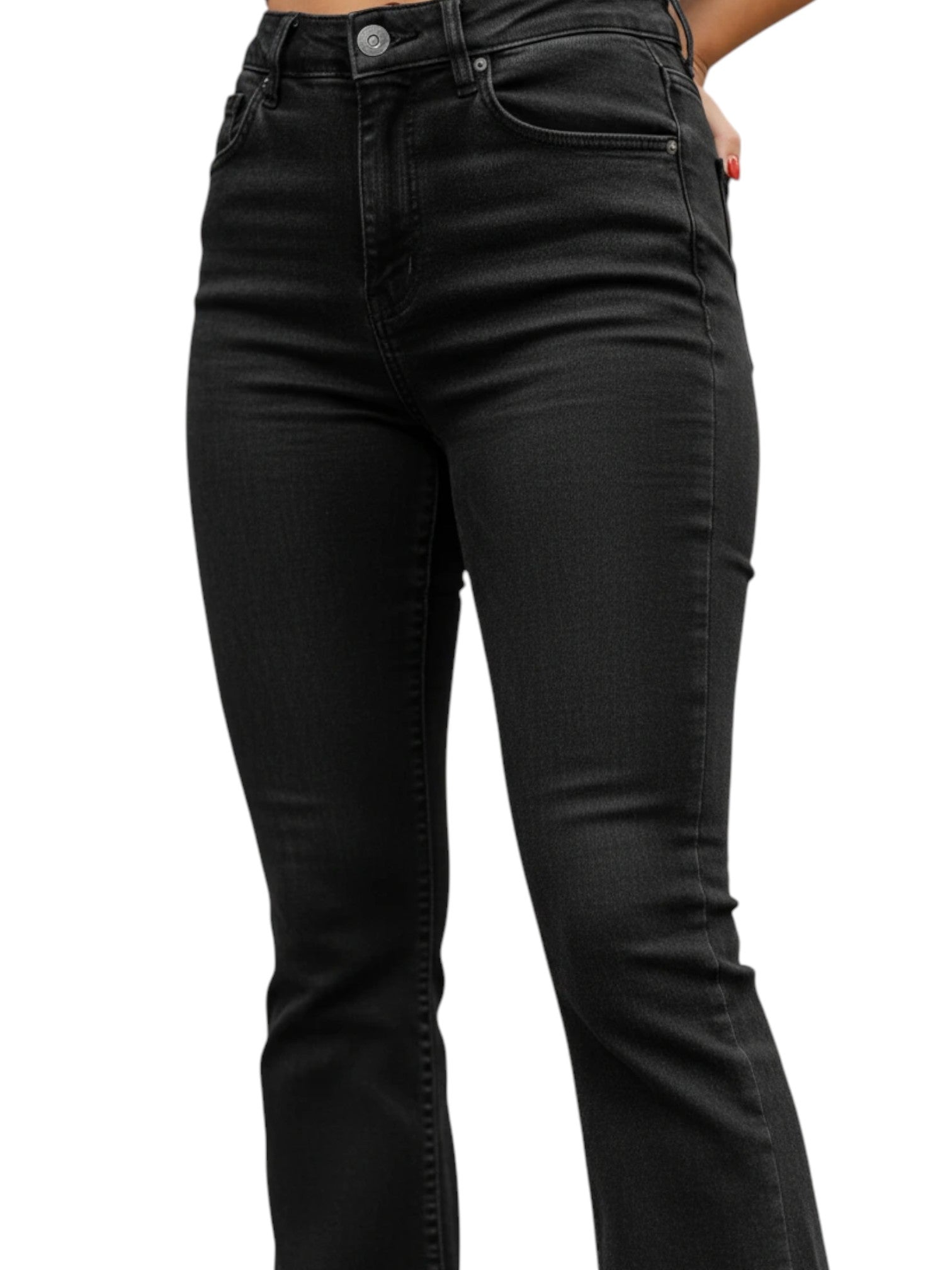 Stella's Corset black high-waisted butt lifter jeans with contouring panels and stretch denim fabric.
