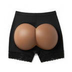 Stella's Corset black Powernet butt lifter shorts with open glute holes and lace trim for a natural lifted silhouette.