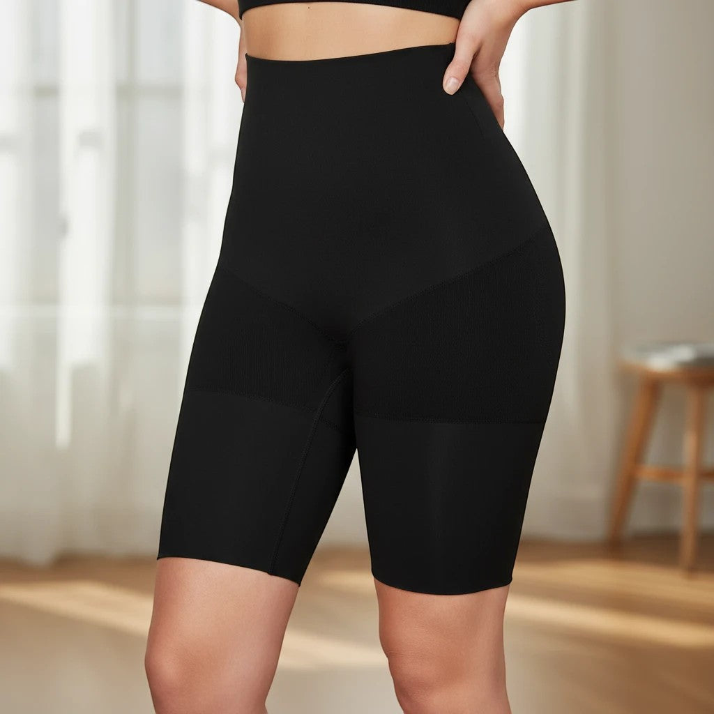 Stella's Corset black high-waisted compression shorts with seamless design for body shaping and daily comfort.