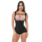 Stella's Corset black lace shaper with panty featuring high-definition Powernet fabric for tummy control and lift.