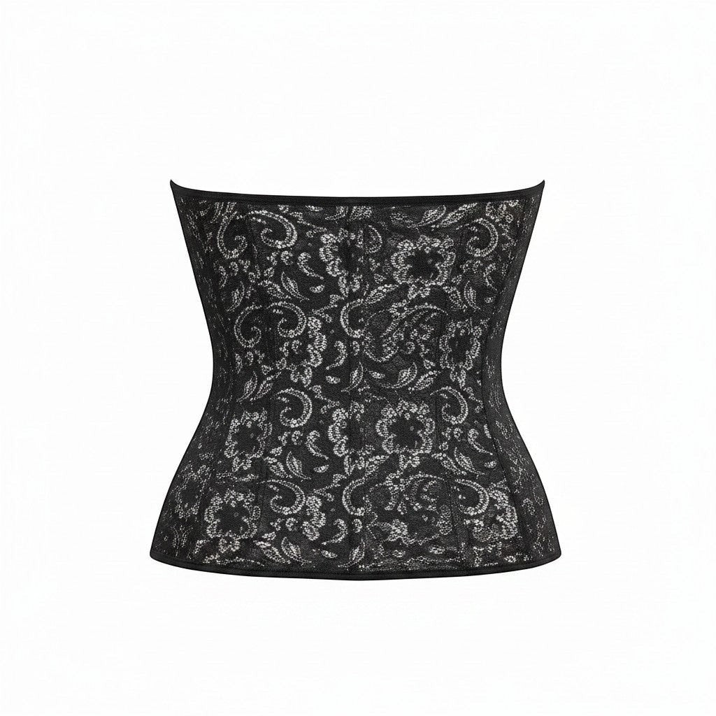 Stella's Corset black lace orthopedic waist cincher corset with adjustable straps and hook closure, REF 1001