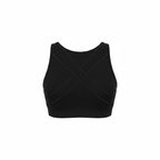 Stella's Corset black Everyday Support Brassiere with cross-back posture-correcting straps and wide under-bust band.