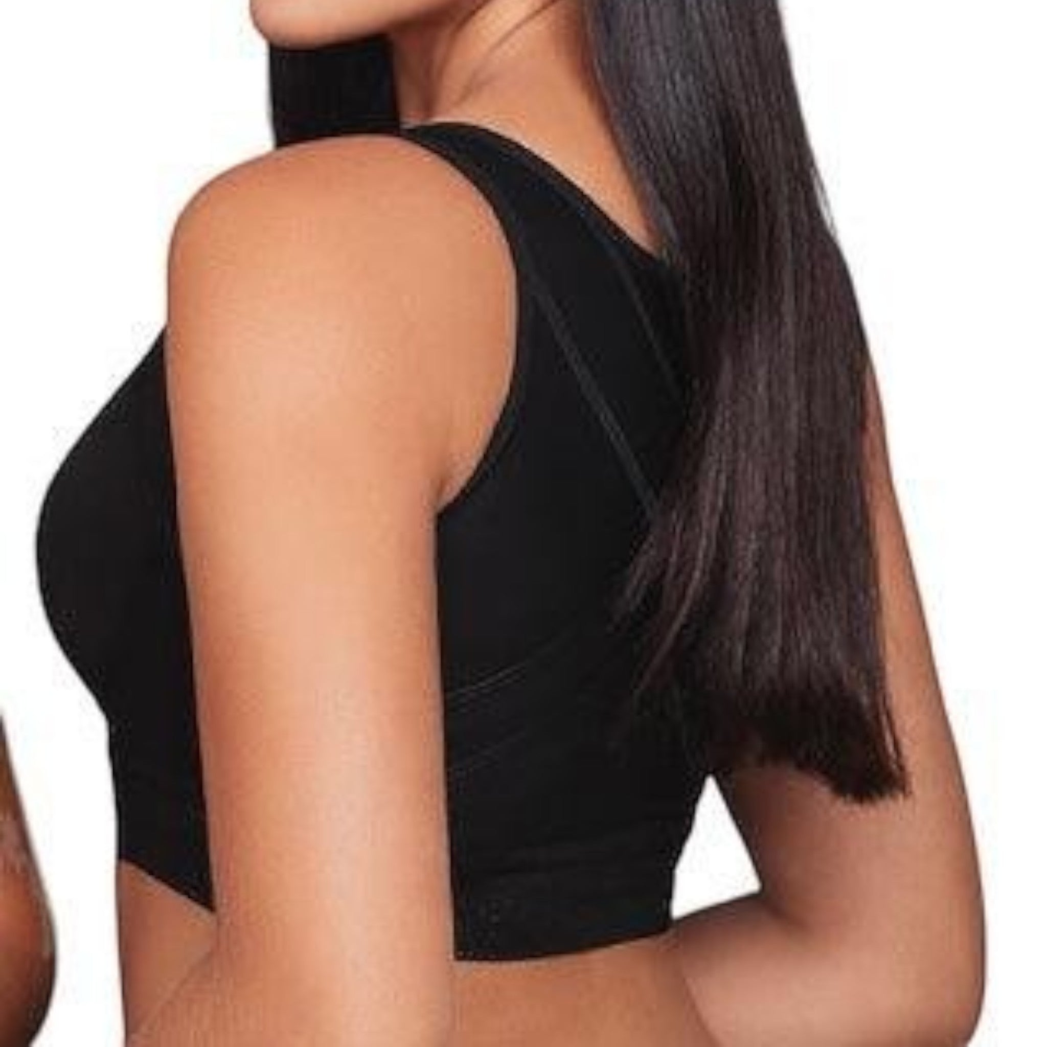 Stella's Corset black Everyday Support Brassiere featuring back-smoothing panels and posture-correcting design.