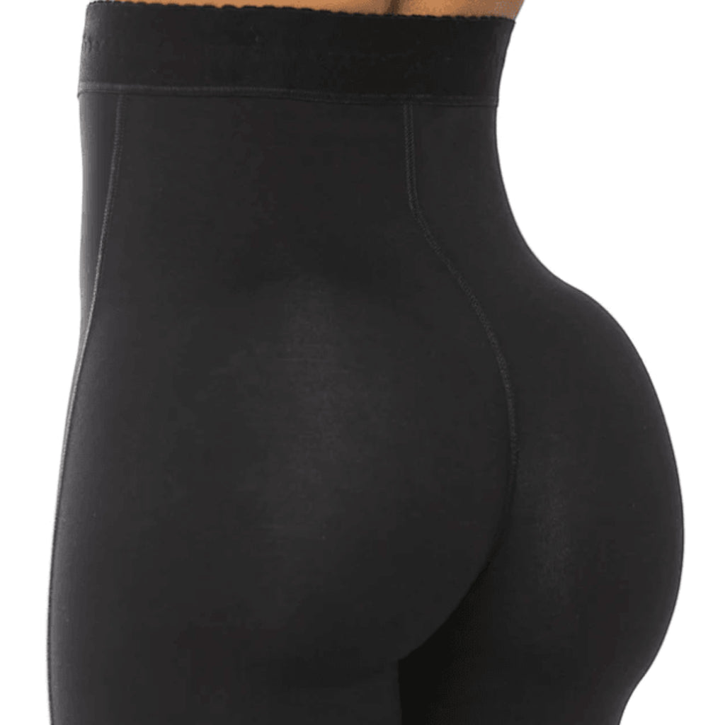 Stella's Corset black high-waisted shaping capri leggings with corset-style waistband and tummy control.