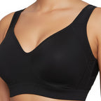 Stella's Corset black everyday support brassiere with wide straps and smoothing panels for posture alignment.