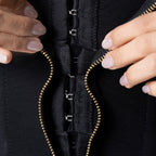 Stella's Corset black high-back waist cincher vest with double zipper and hook closure for tummy and back control.