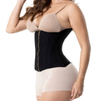 Stella's Corset black high-back waist cincher vest with double zipper and hook closure, Powernet compression, cotton lining.