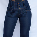 Stella's Corset dark wash denim butt lifter jeans with a high waist and 4-button closure.