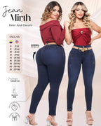 Stella's Corset dark blue skinny butt lifter jeans with high waist and included belt worn by two models