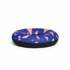 Stella's Corset ergonomic donut cushion in blue with a pink terrazzo pattern for pressure relief and posture support.