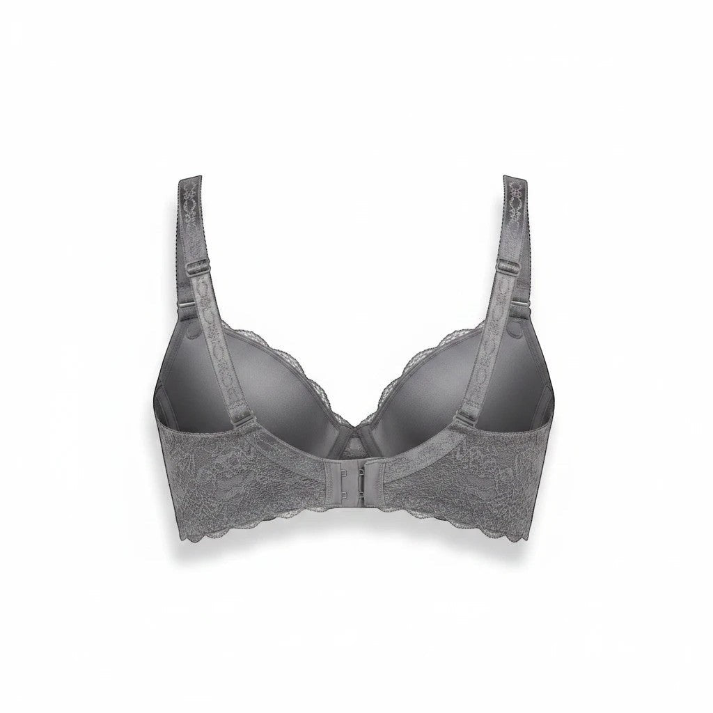 Stella's Corset grey lace push-up bra with adjustable straps and thick comfort side wings.