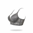 Stella's Corset grey lace push-up bra with adjustable straps and comfortable side wings.