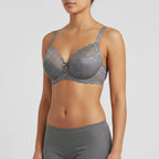 Stella's Corset grey lace push-up bra with adjustable straps and wide comfort wings.