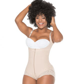 Stella's Corset beige high-back body booty short with zipper and lace trim. Offers 360° torso control.