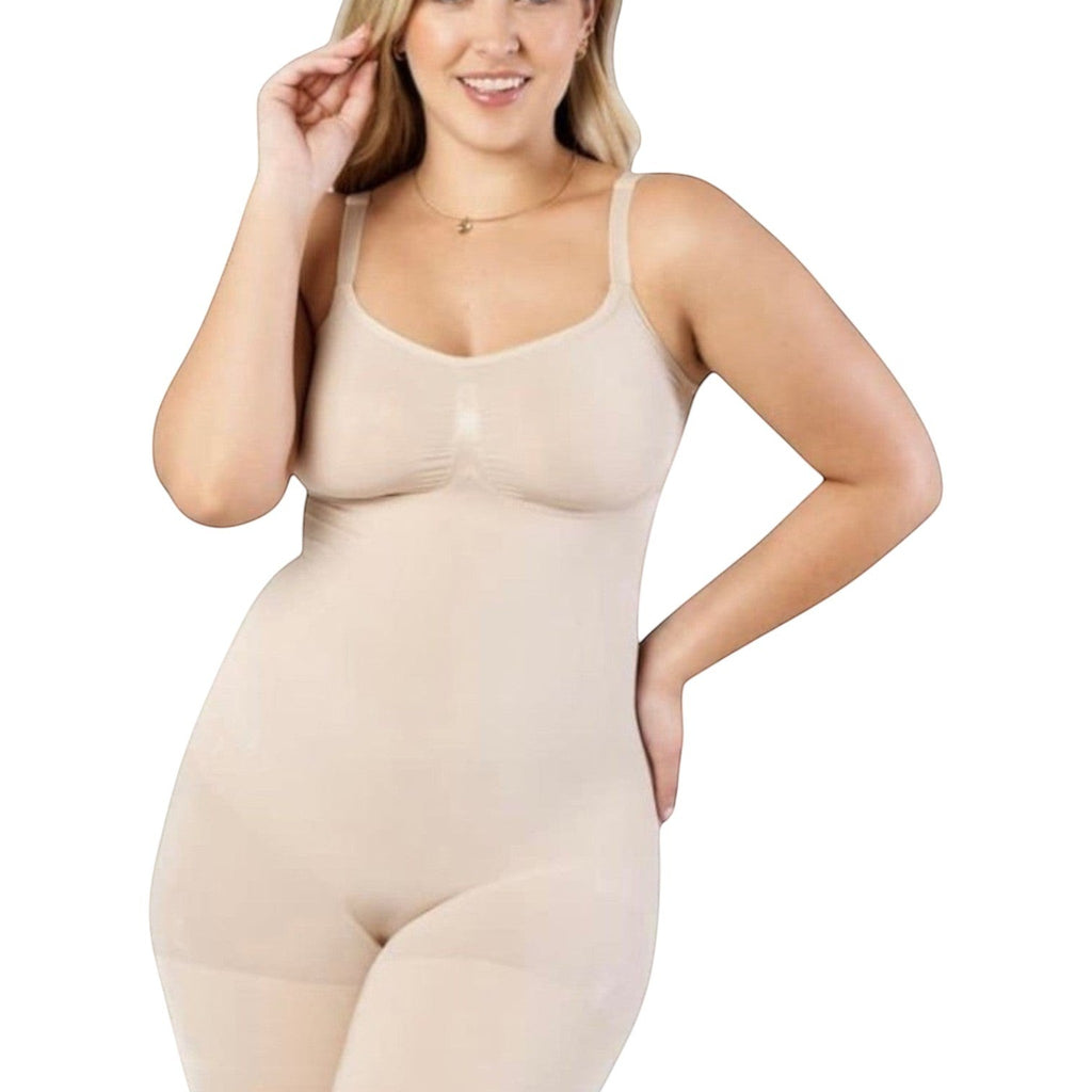 Stella's Corset beige high-back body control sculpting short with thigh coverage. Smooths back and waist.