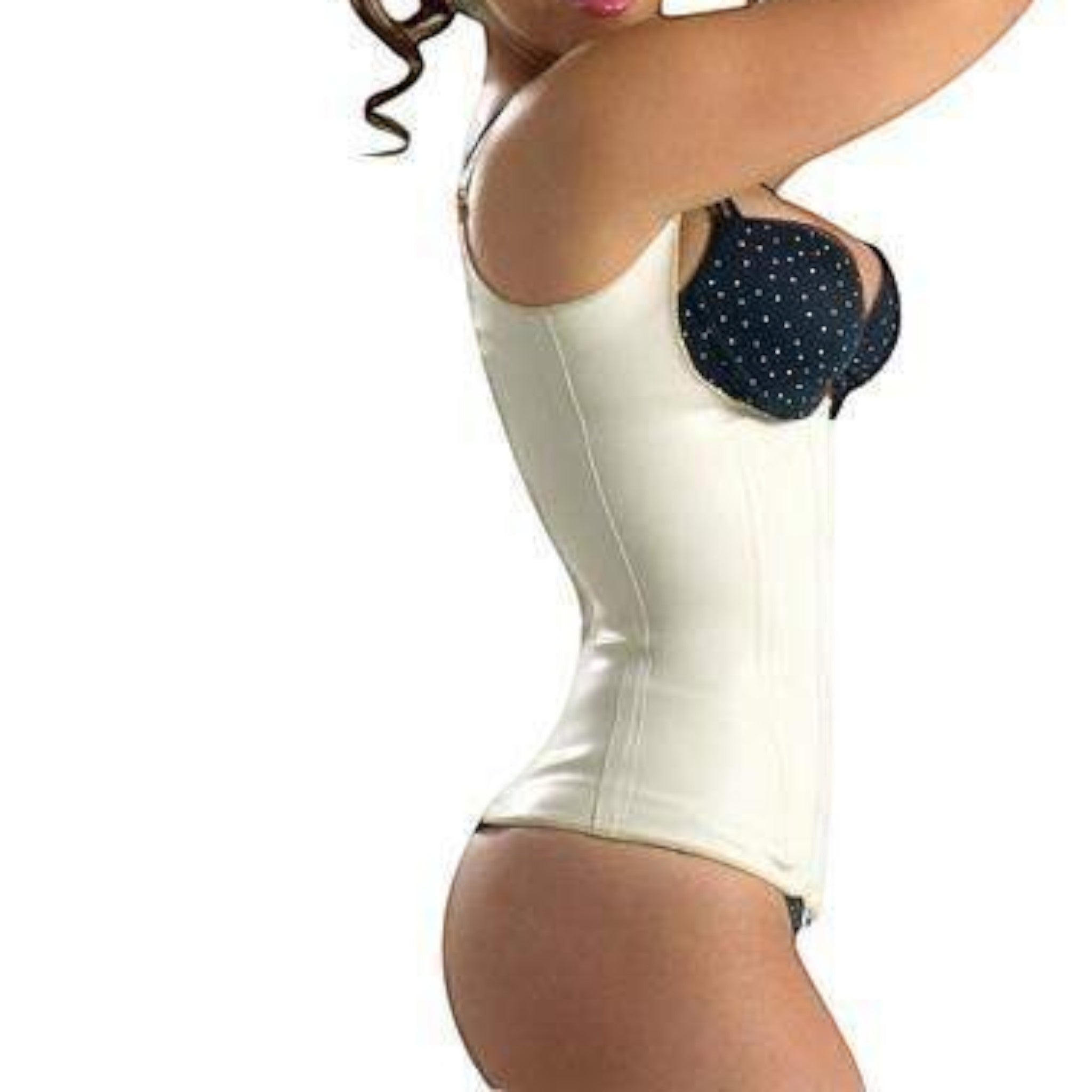 Stella's Corset ivory latex vest shaper with high-compression thermal core and wide straps.