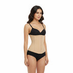 Stella's Corset beige latex waist trainer belt with hook-and-eye closure for hourglass shape and posture support.