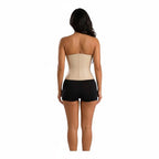 Stella's Corset beige latex waist trainer belt with hook-and-eye closure, offering hourglass shaping and posture support.