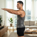 Stella's Corset Men's grey latex slimming orthopedic vest with high-compression core support for posture and slimming.