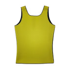 Stella's Corset Men's Neoprene Slimming Vest in bright yellow with black trim. High-waist, moisture-wicking, and compression for workouts.