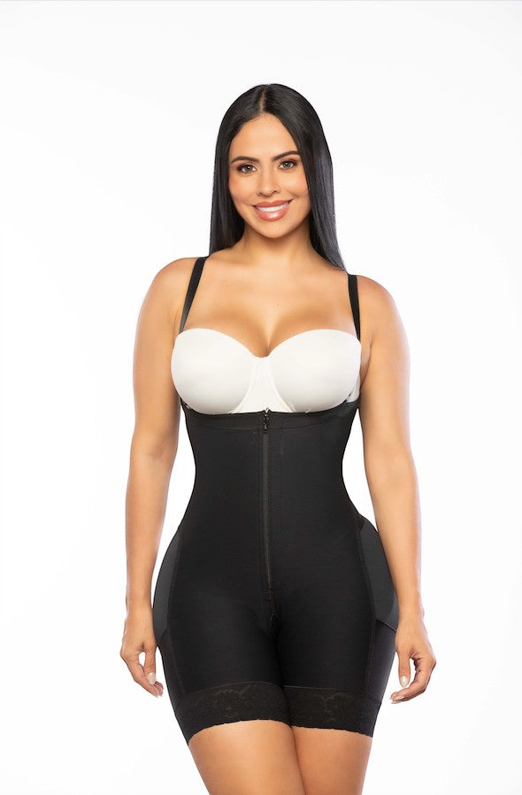 Stella's Corset black PowerNet strapless shaping shorts with tummy control and butt lift feature. Hypoallergenic fabric.