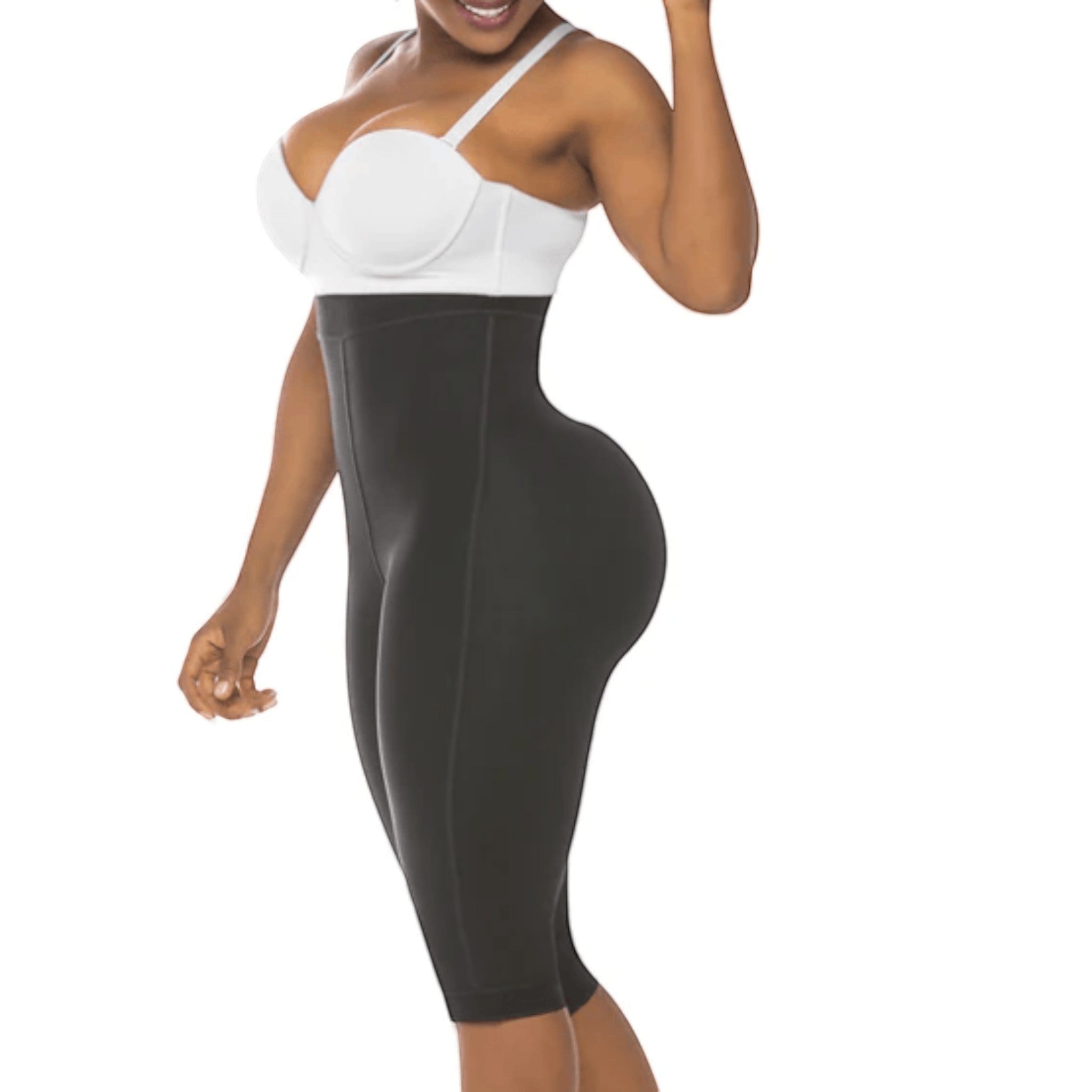 Stella's Corset black high-waisted shaping capri leggings with corset-style waistband for tummy control and hip sculpting.