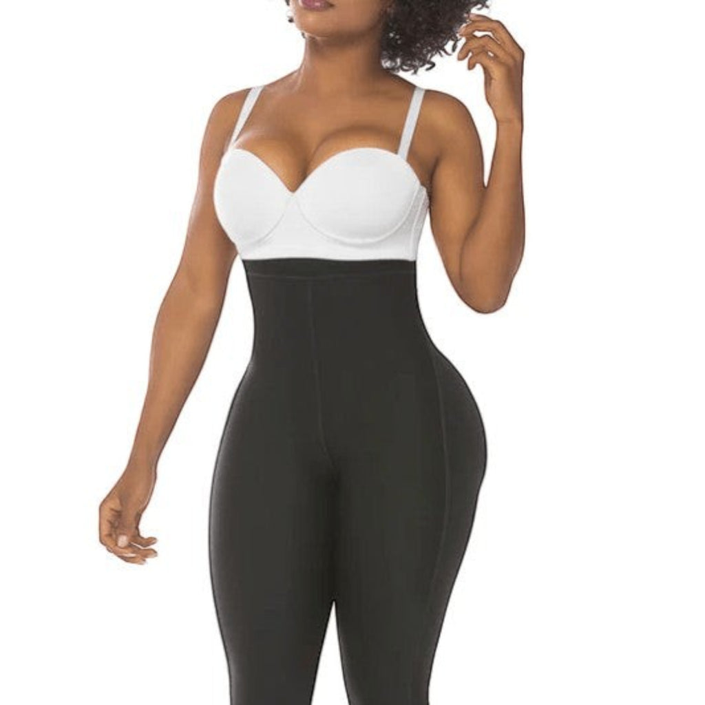 Stella's Corset black high-waisted shaping capri leggings with built-in corset waistband and tummy control.