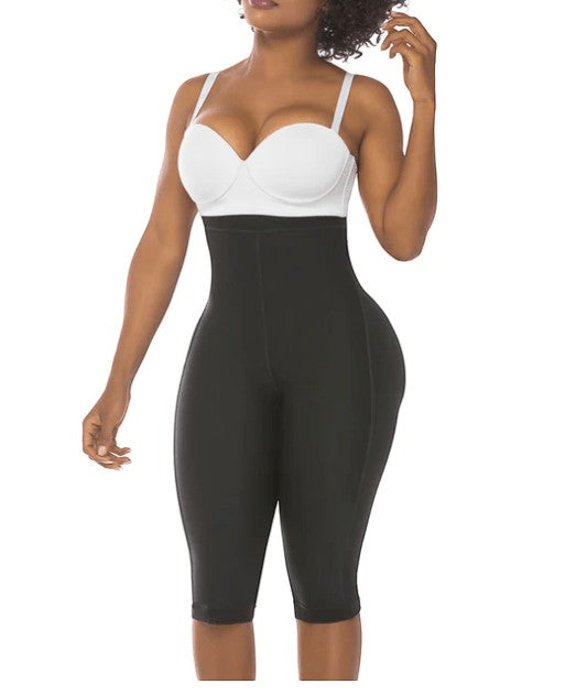 Stella's Corset black high-waisted shaping capri leggings with built-in corset waistband and tummy control.